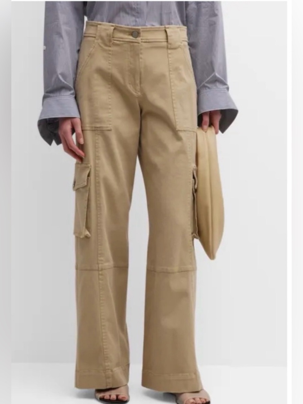 Nili Lotan Yannic Cotton Straight-Leg Cargo Pants Size 6 | Minimalist Neutral